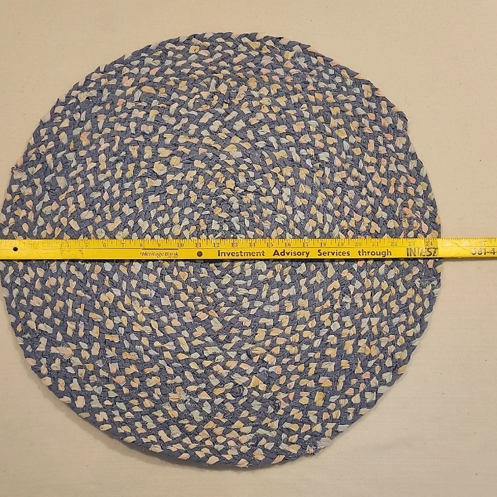 Handwoven Round rug - Blue with Cream & Pale Pink